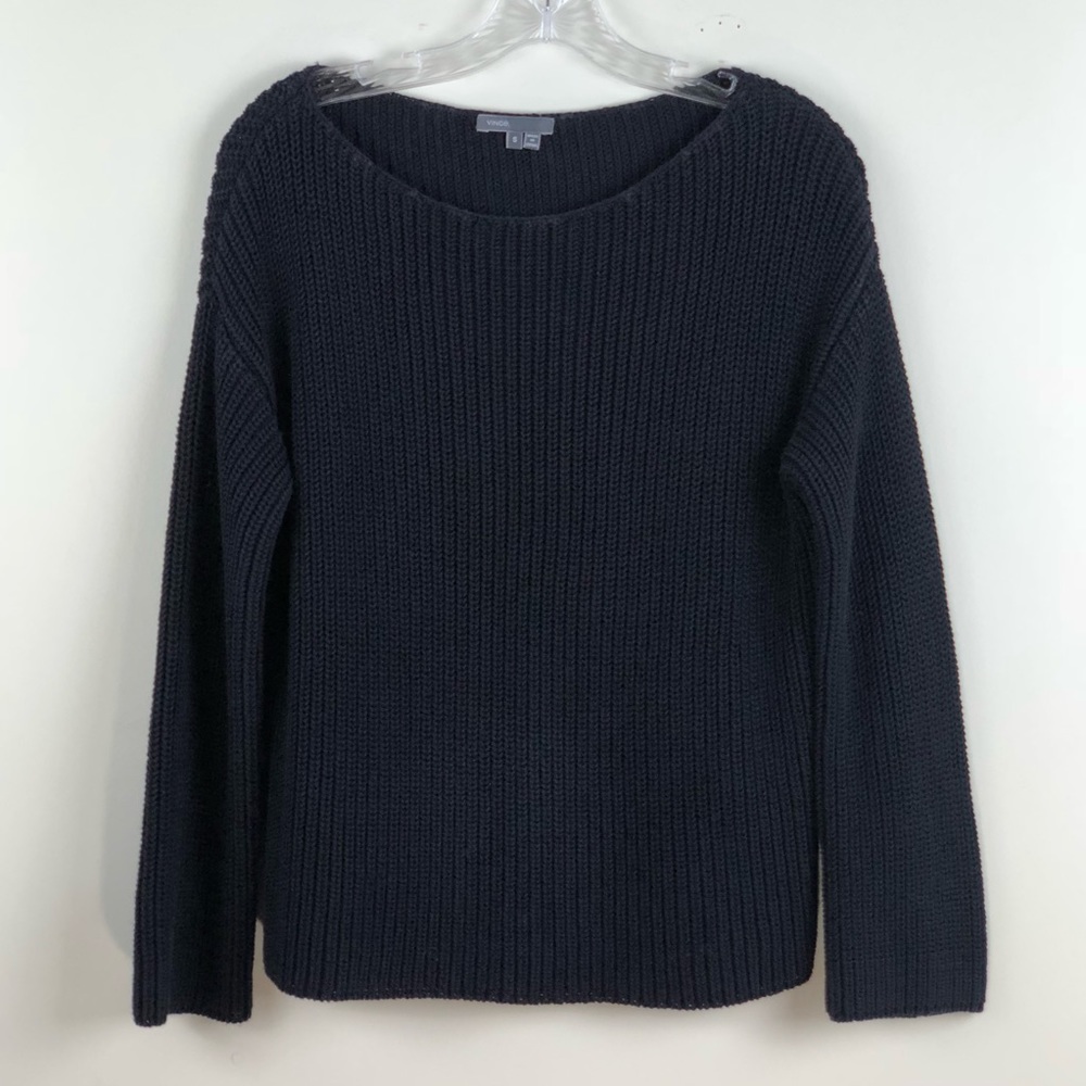 Vince Navy Boatneck Thick Knit Cotton Sweater SM